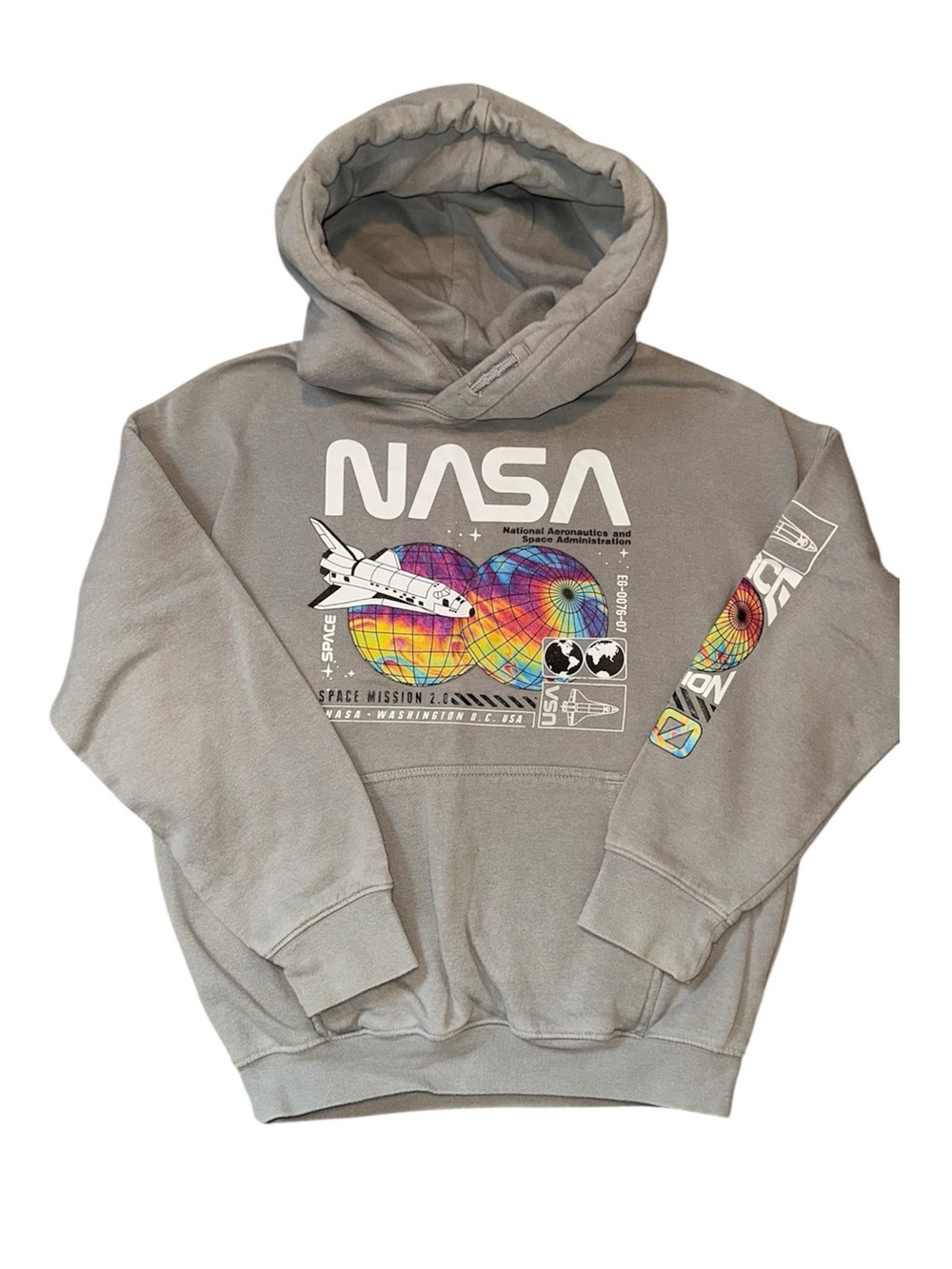 NASA Graphic Hoodie in Light Gray with Rainbow Graphic